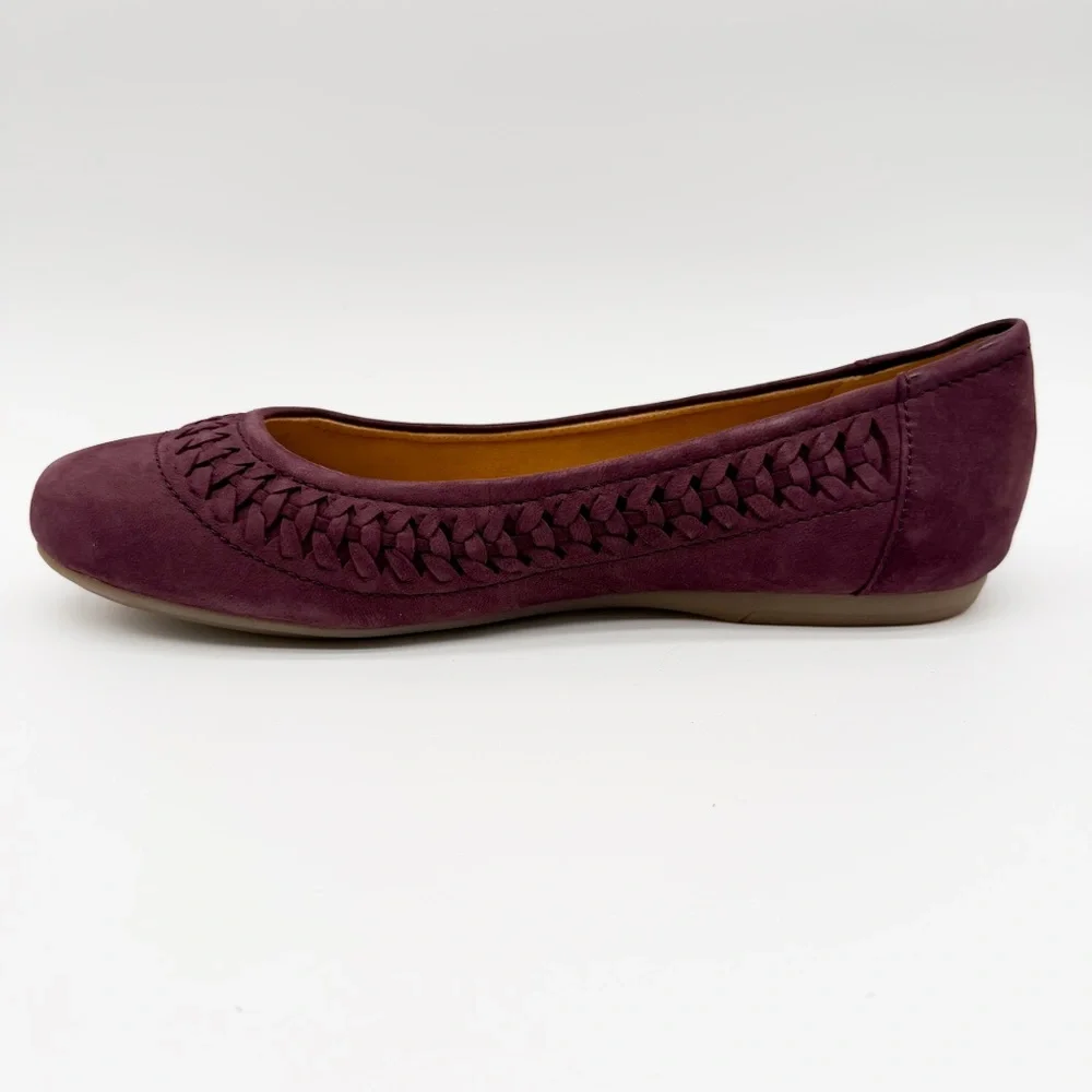 Earth Jett Comfort Ballet Flats Nubuck Suede Woven Detail Purple Burgundy 8 NEW